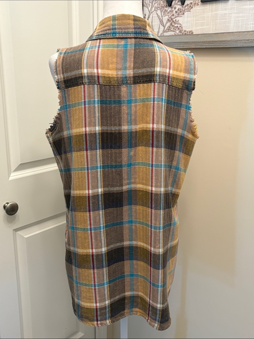 Gilded Intent Flannel Sleeveless Plaid Button-Up Shirt size Small - Picture 5 of 15